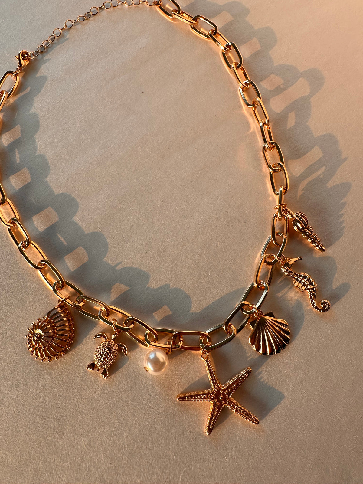 Ocean Breeze Chunky Gold Charm Necklace