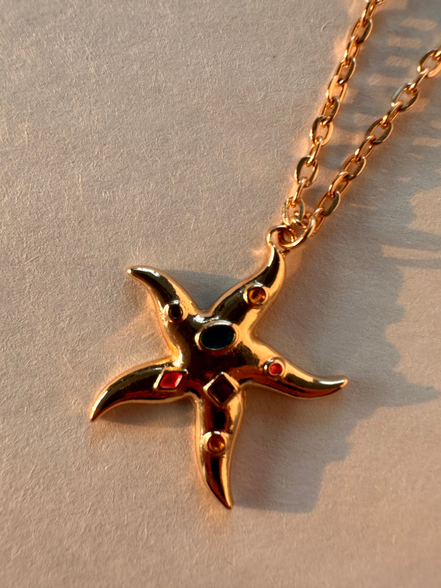 Whimsical Starfish Multi-Gemstone Pendant Necklace