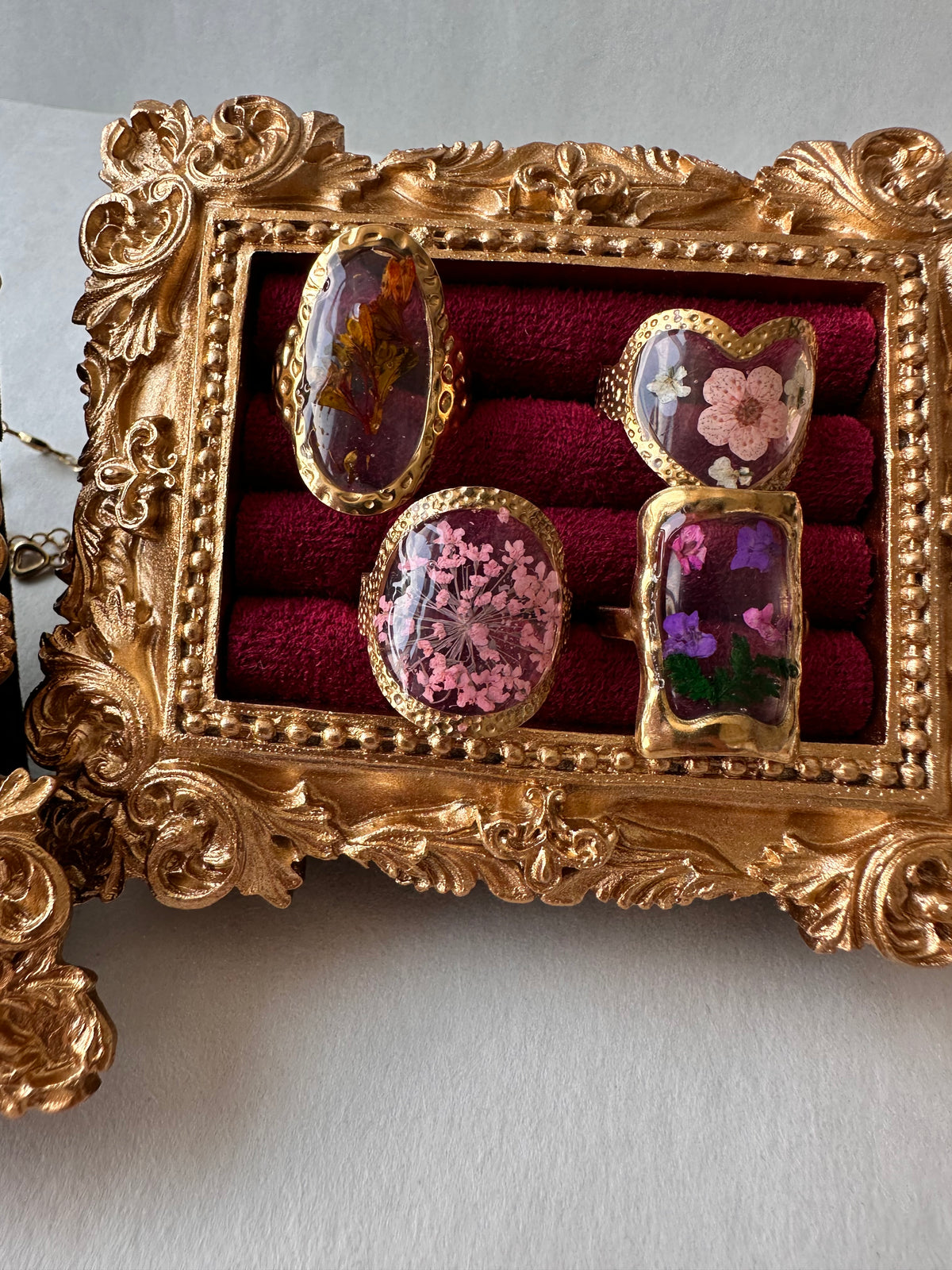 Pressed Flower Statement Ring Set