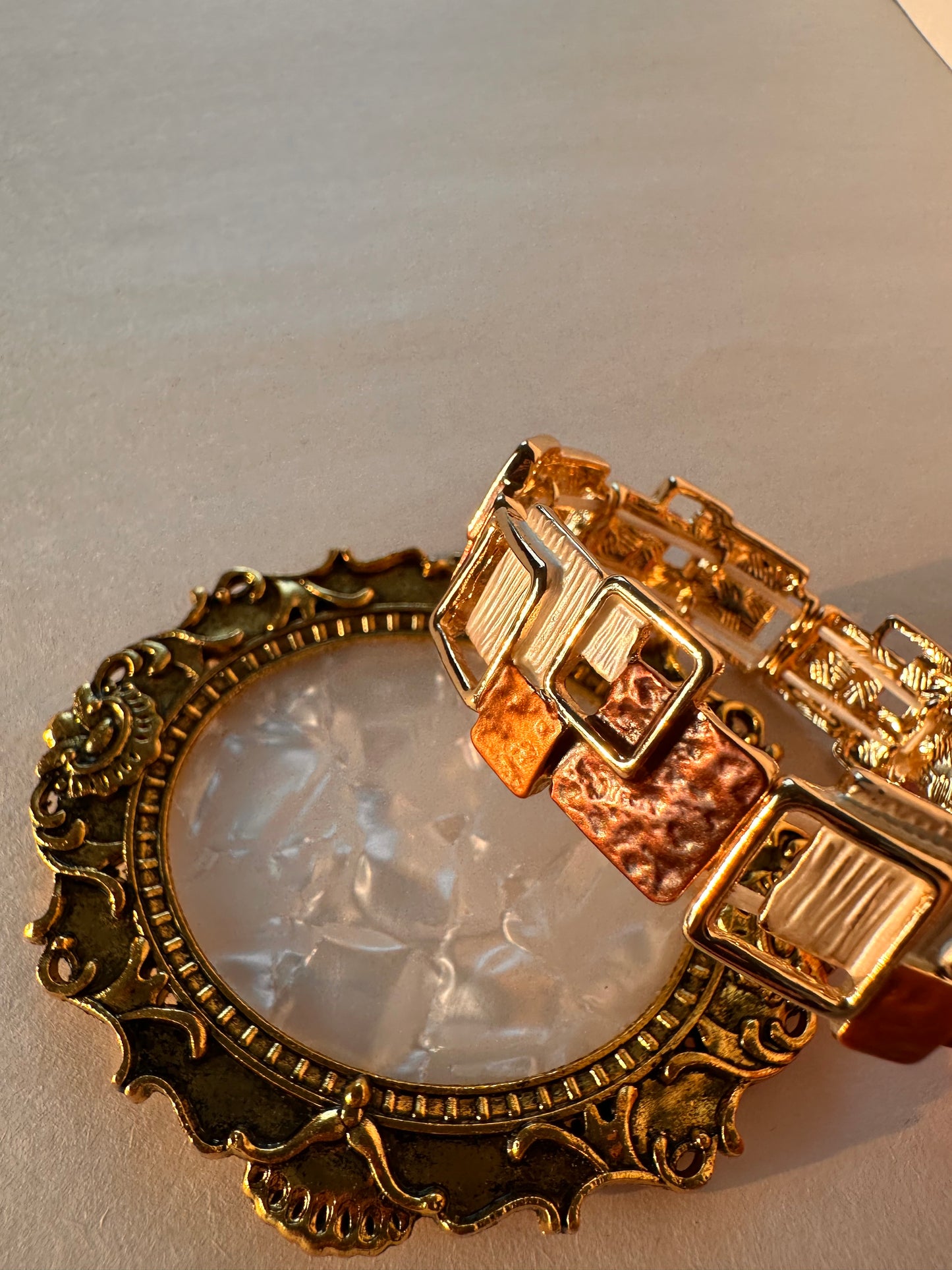 Vintage Geometric Multi-Tone Link Bracelet