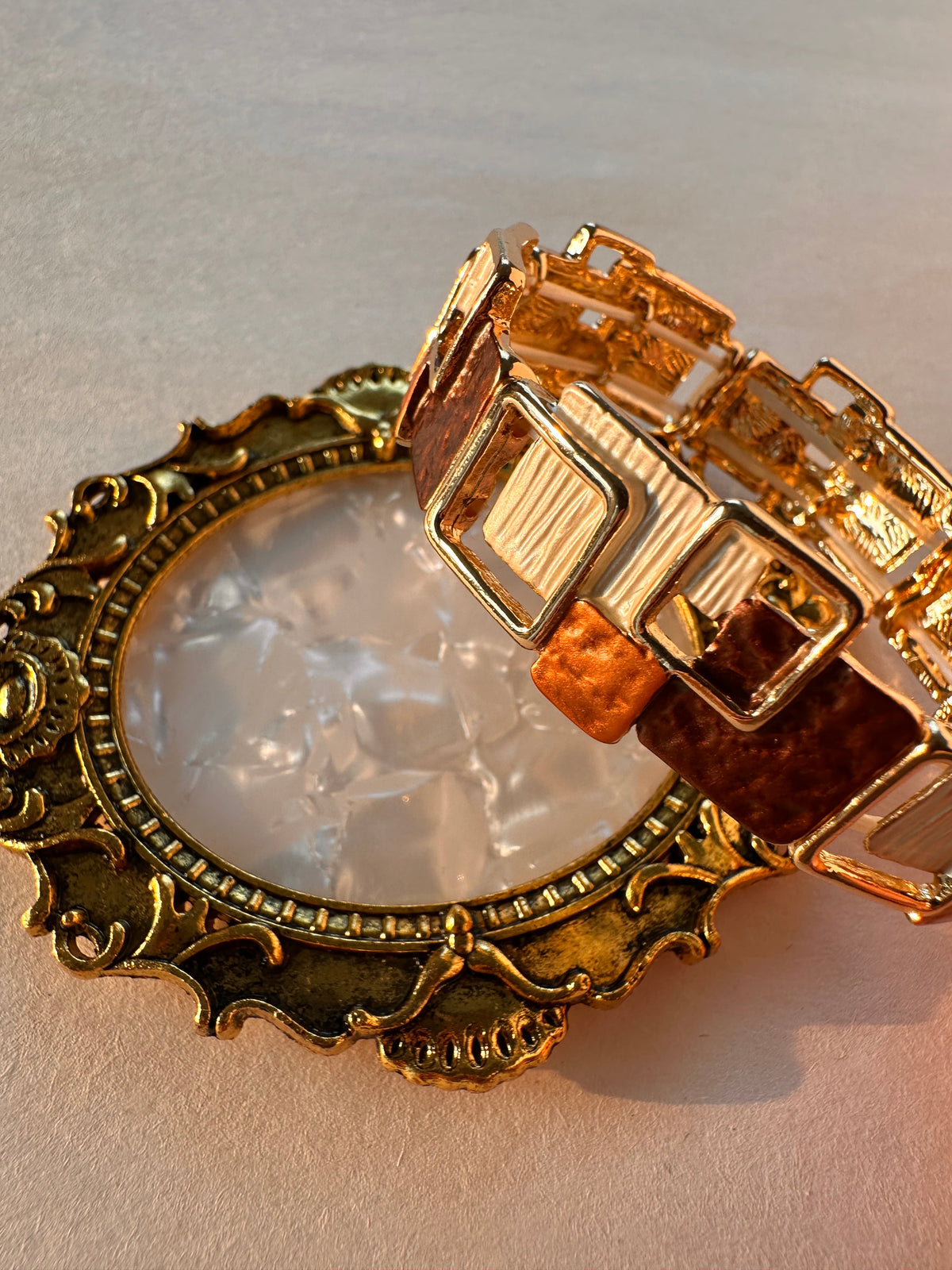 Vintage Geometric Multi-Tone Link Bracelet