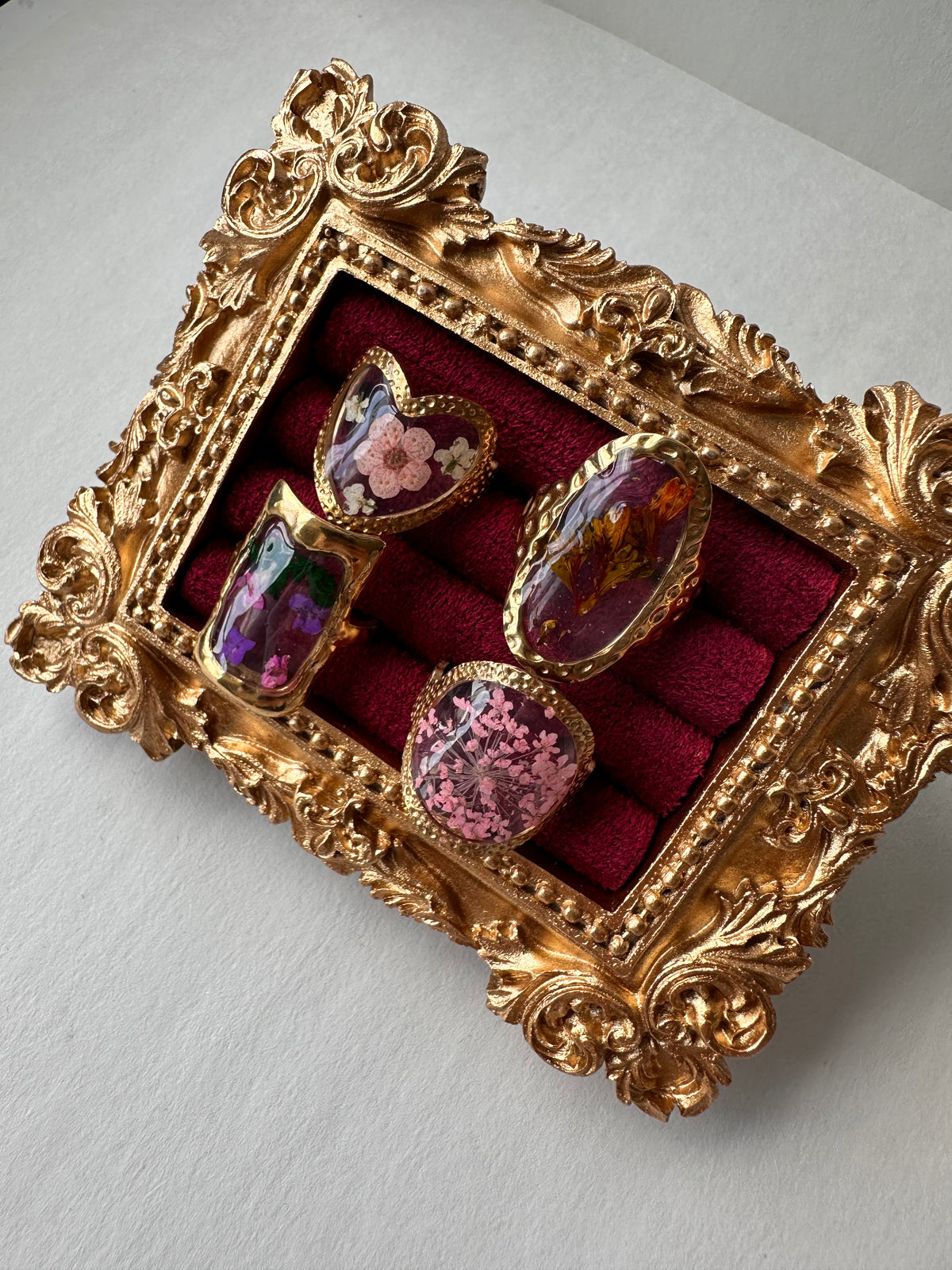 Pressed Flower Statement Ring Set