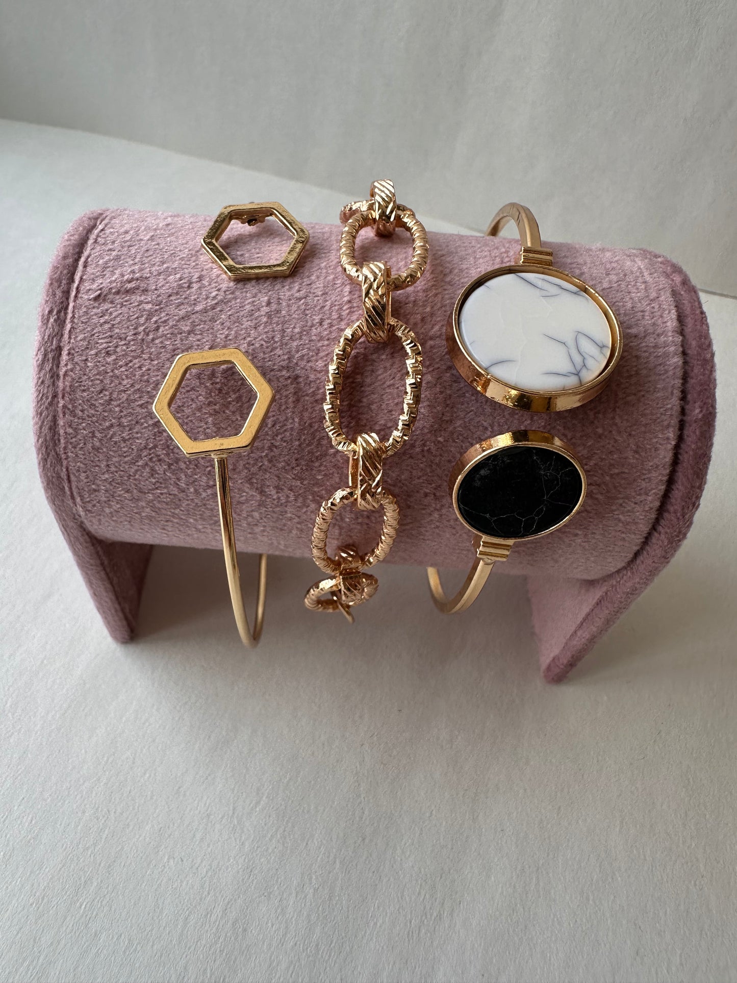 Minimalist Marble Geometric Cuff & Bangle Stack