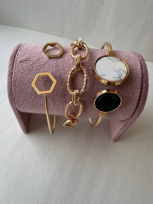 Minimalist Marble Geometric Cuff & Bangle Stack