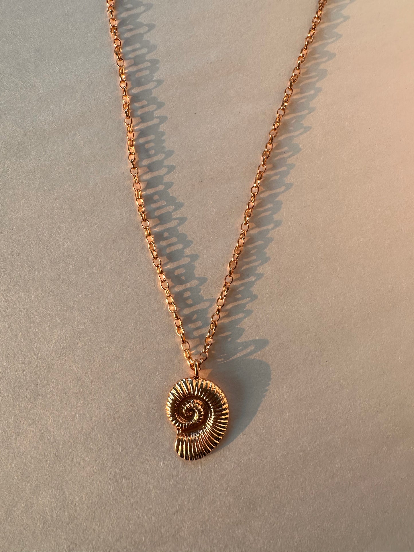 Vintage Gold Ammonite Fossil Pendant Necklace