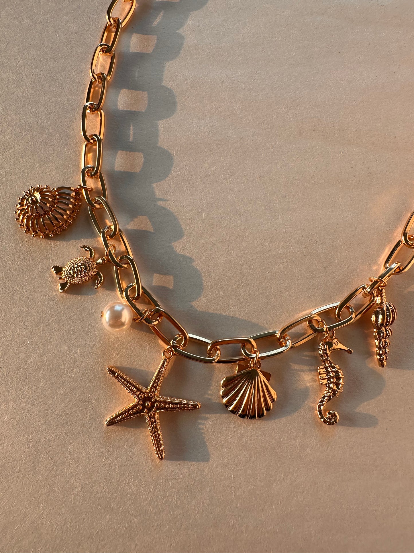 Ocean Breeze Chunky Gold Charm Necklace
