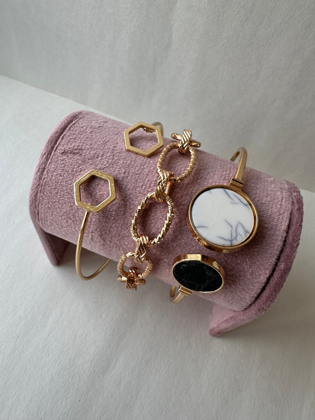 Minimalist Marble Geometric Cuff & Bangle Stack