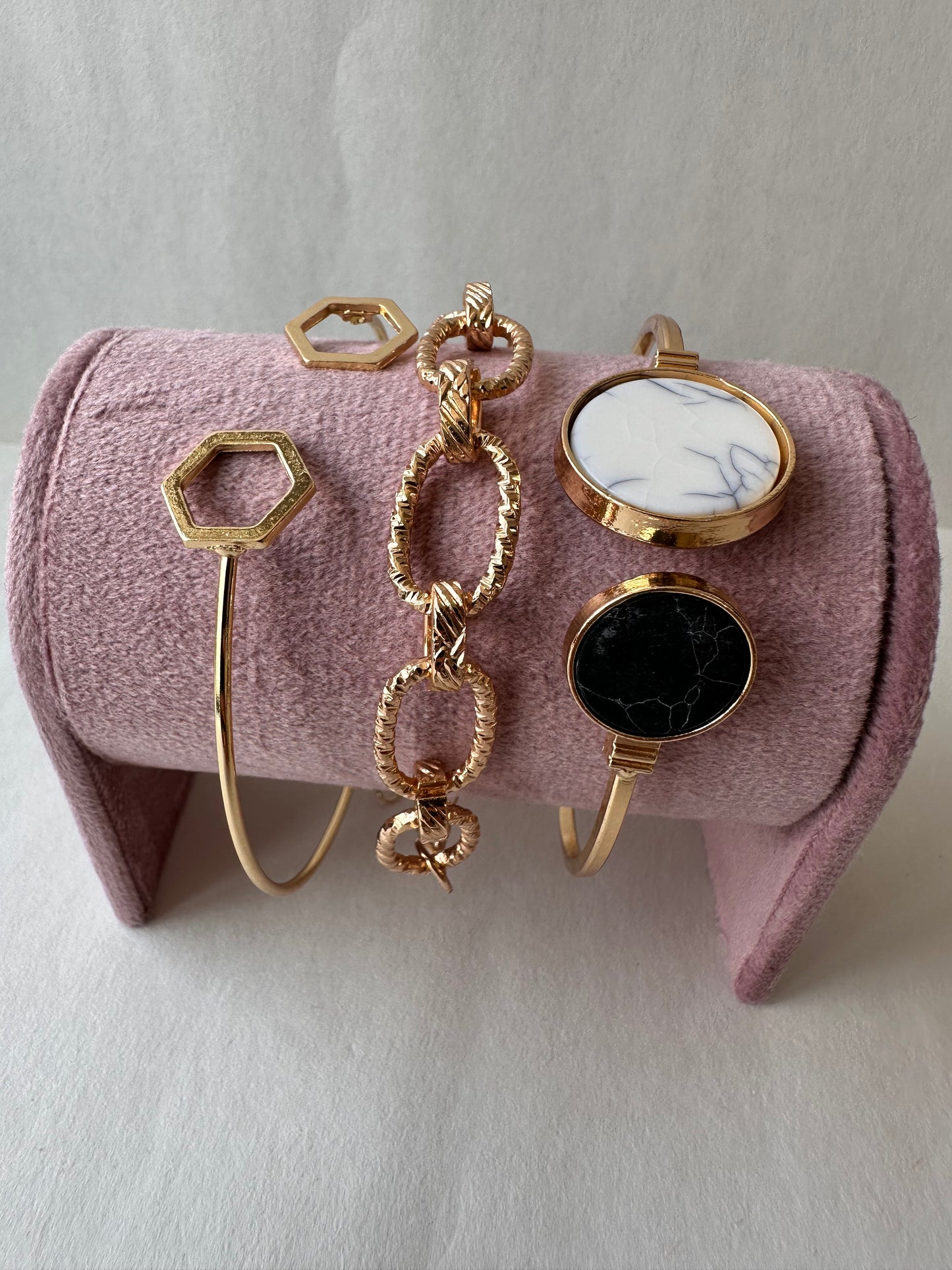 Minimalist Marble Geometric Cuff & Bangle Stack