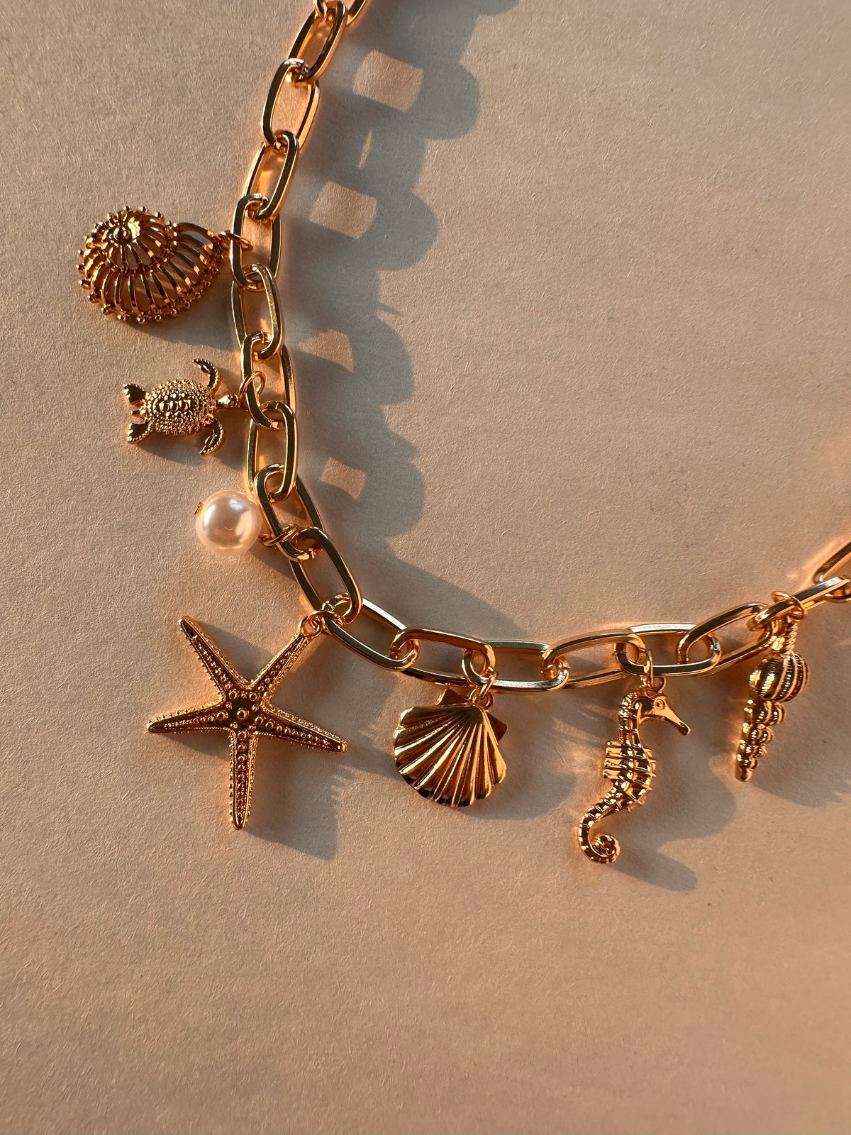 Ocean Breeze Chunky Gold Charm Necklace