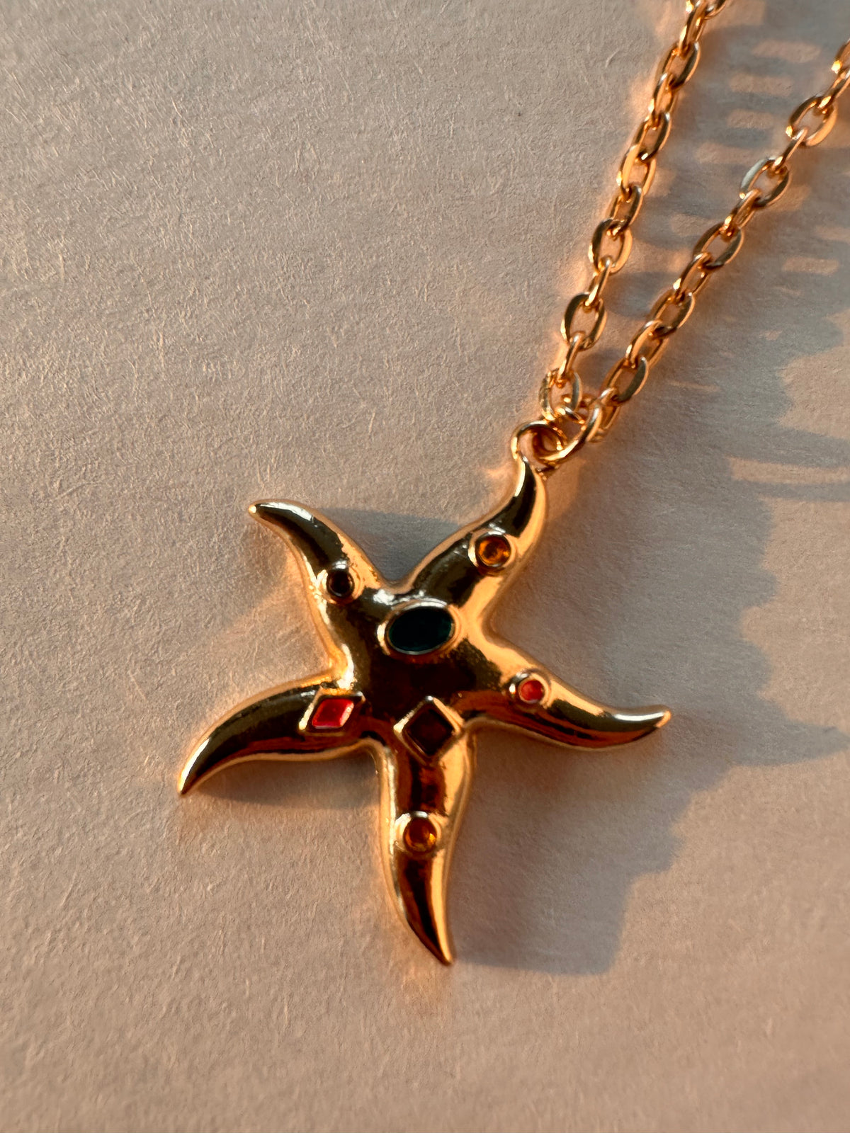 Whimsical Starfish Multi-Gemstone Pendant Necklace