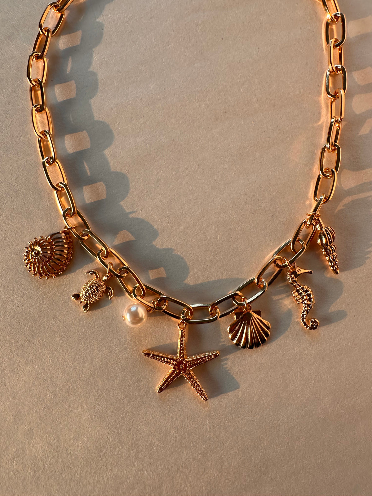 Ocean Breeze Chunky Gold Charm Necklace