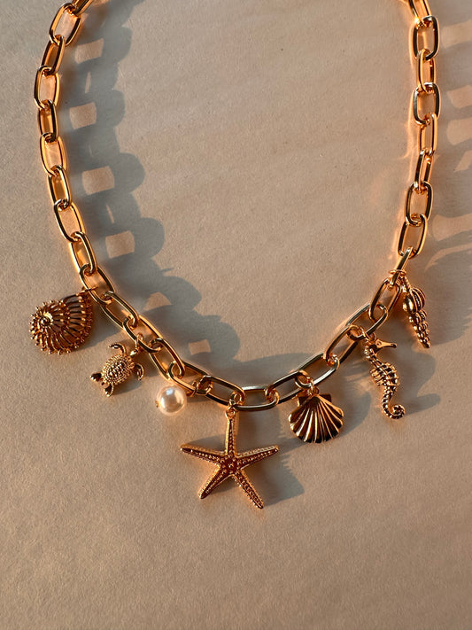 Ocean Breeze Chunky Gold Charm Necklace