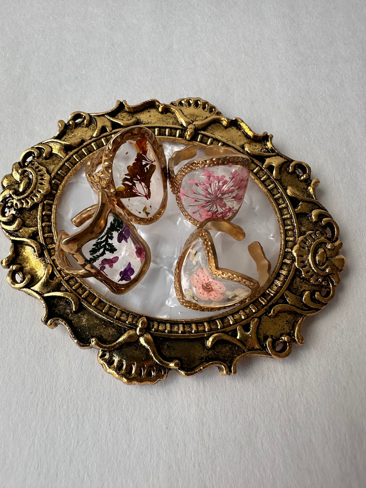 Pressed Flower Statement Ring Set