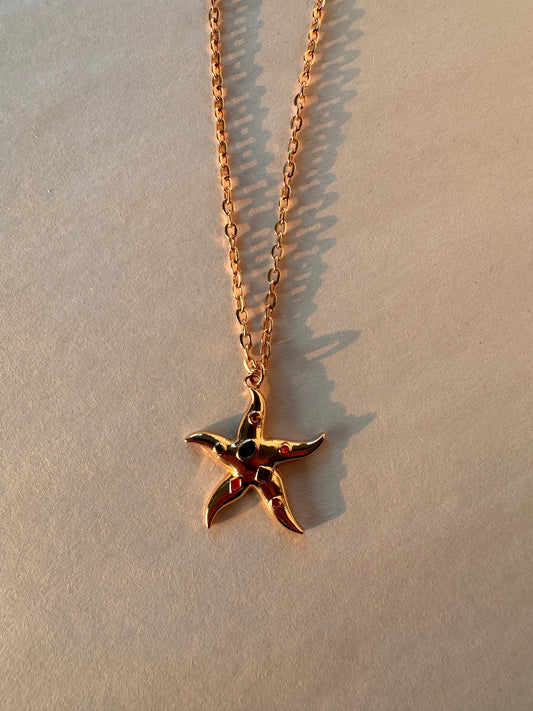 Whimsical Starfish Multi-Gemstone Pendant Necklace