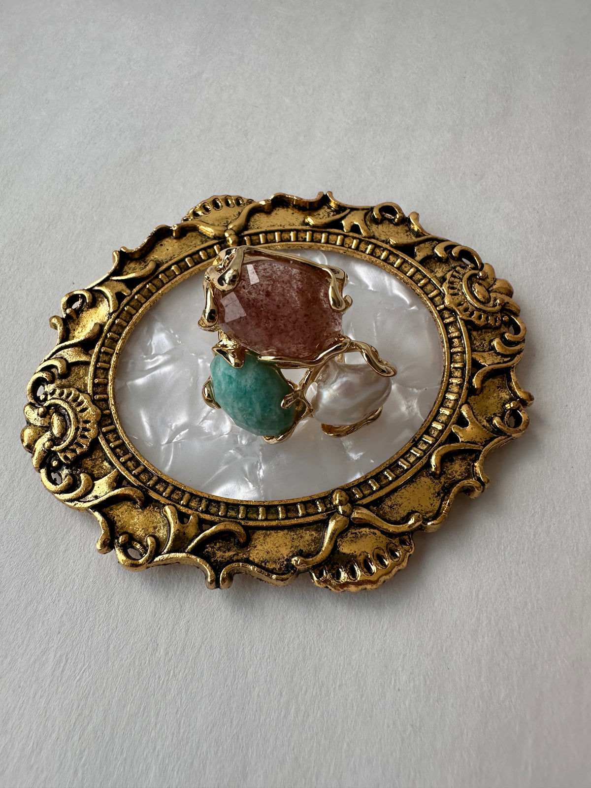 Boho-Chic Raw Trio Gemstone Ring