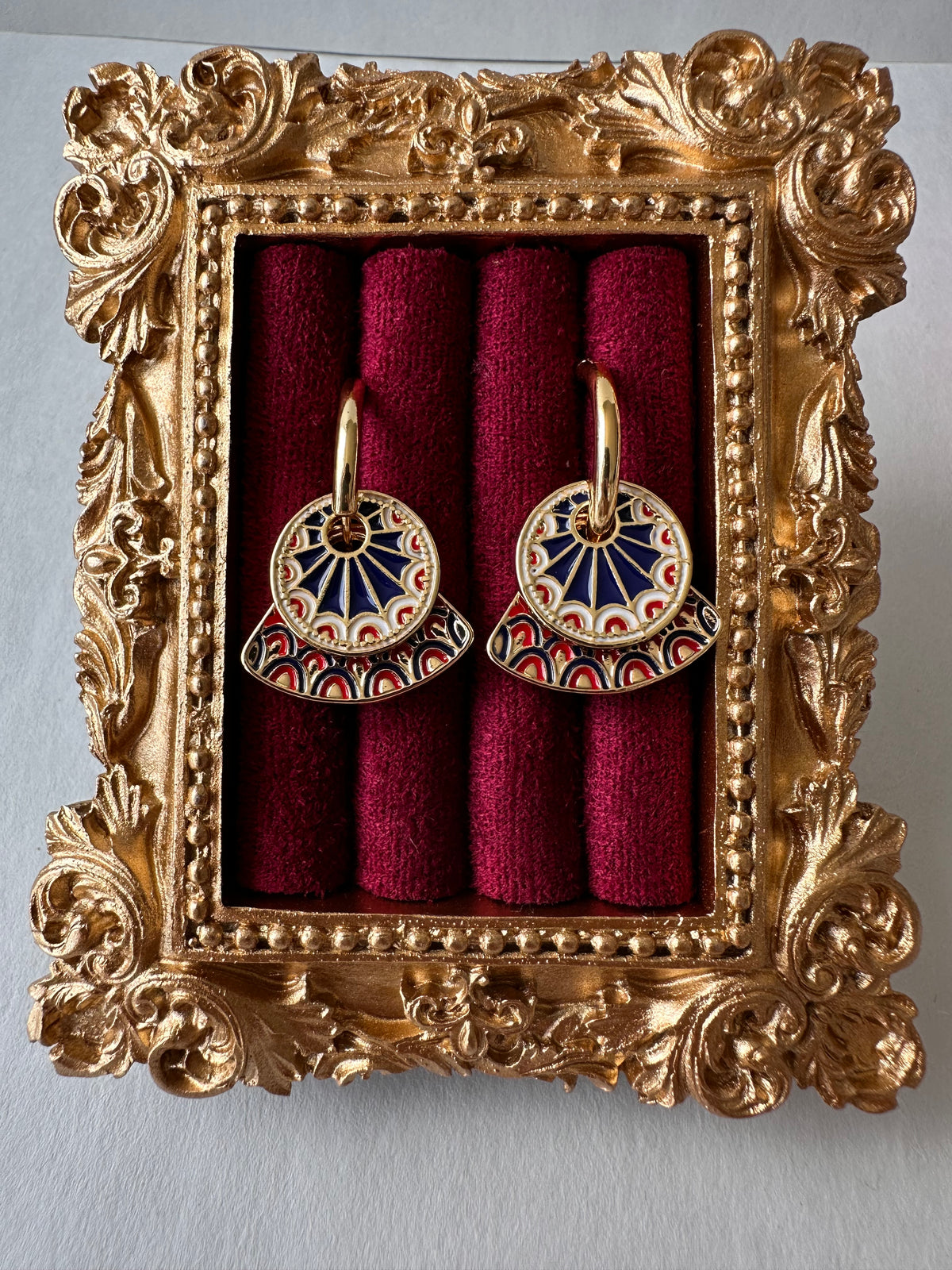 🪭 Retro Art Deco Enamel Fan Hoop Earrings