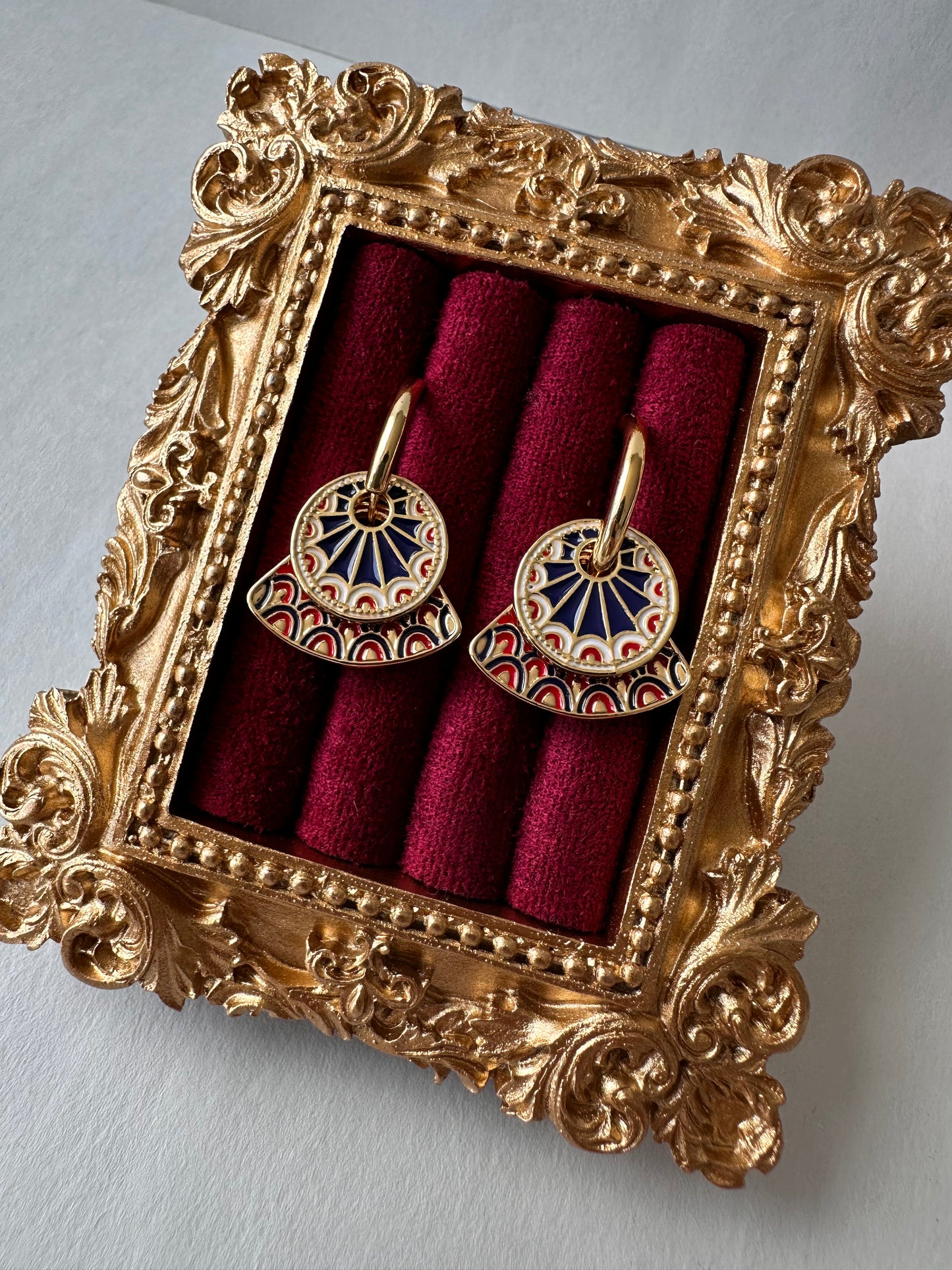 🪭 Retro Art Deco Enamel Fan Hoop Earrings