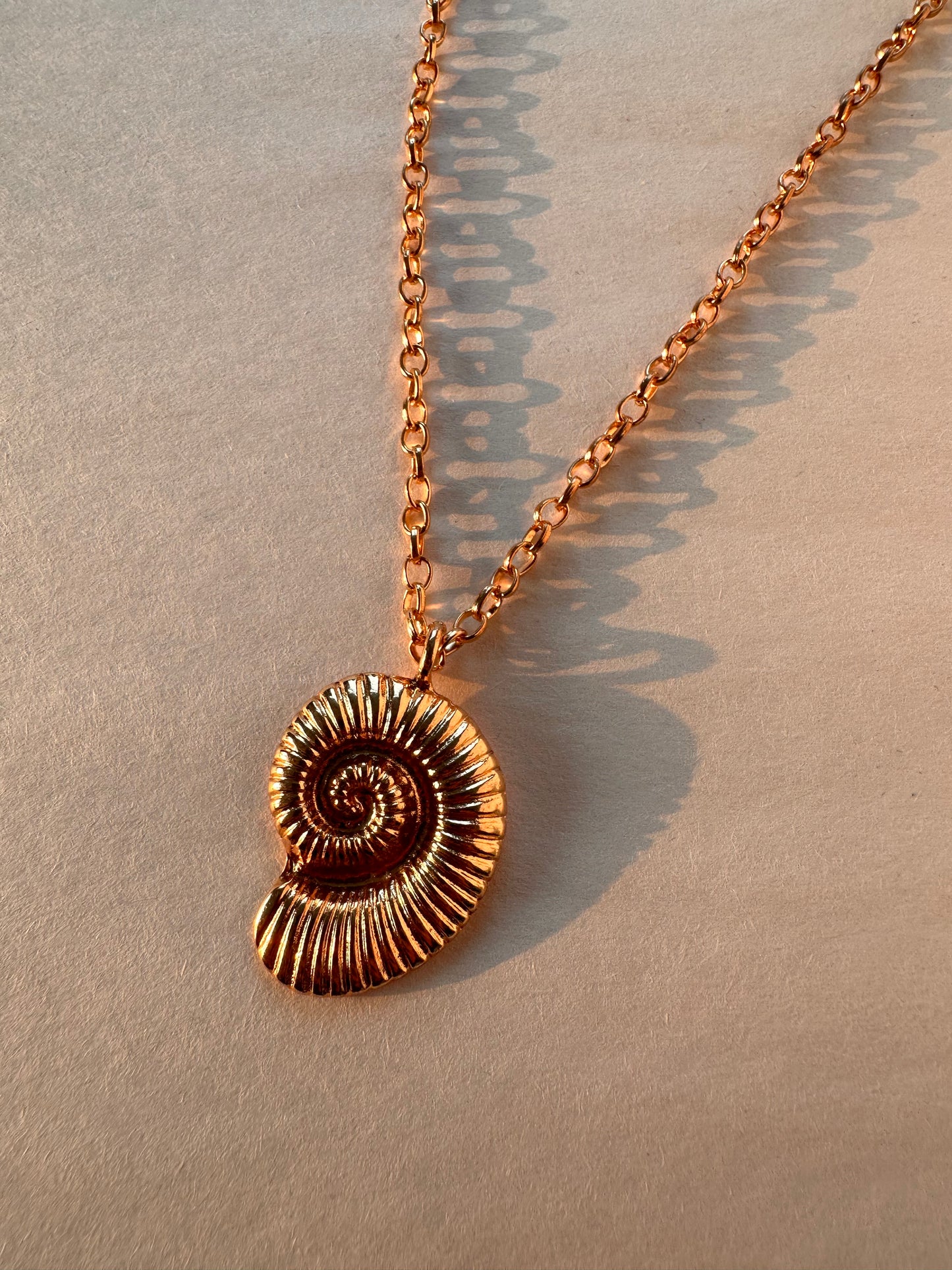 Vintage Gold Ammonite Fossil Pendant Necklace