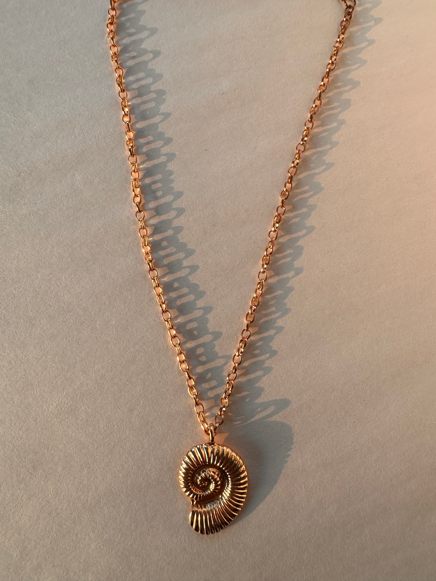 Vintage Gold Ammonite Fossil Pendant Necklace