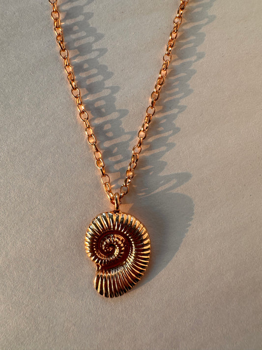 Vintage Gold Ammonite Fossil Pendant Necklace