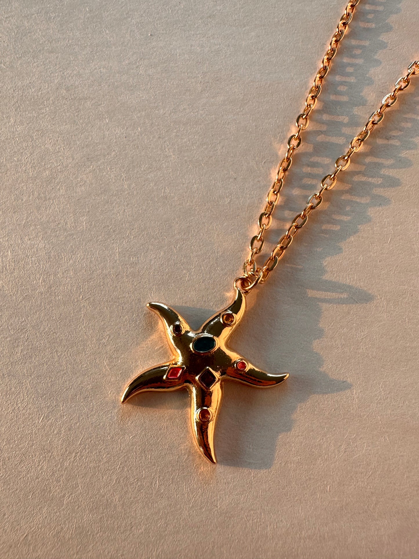 Whimsical Starfish Multi-Gemstone Pendant Necklace