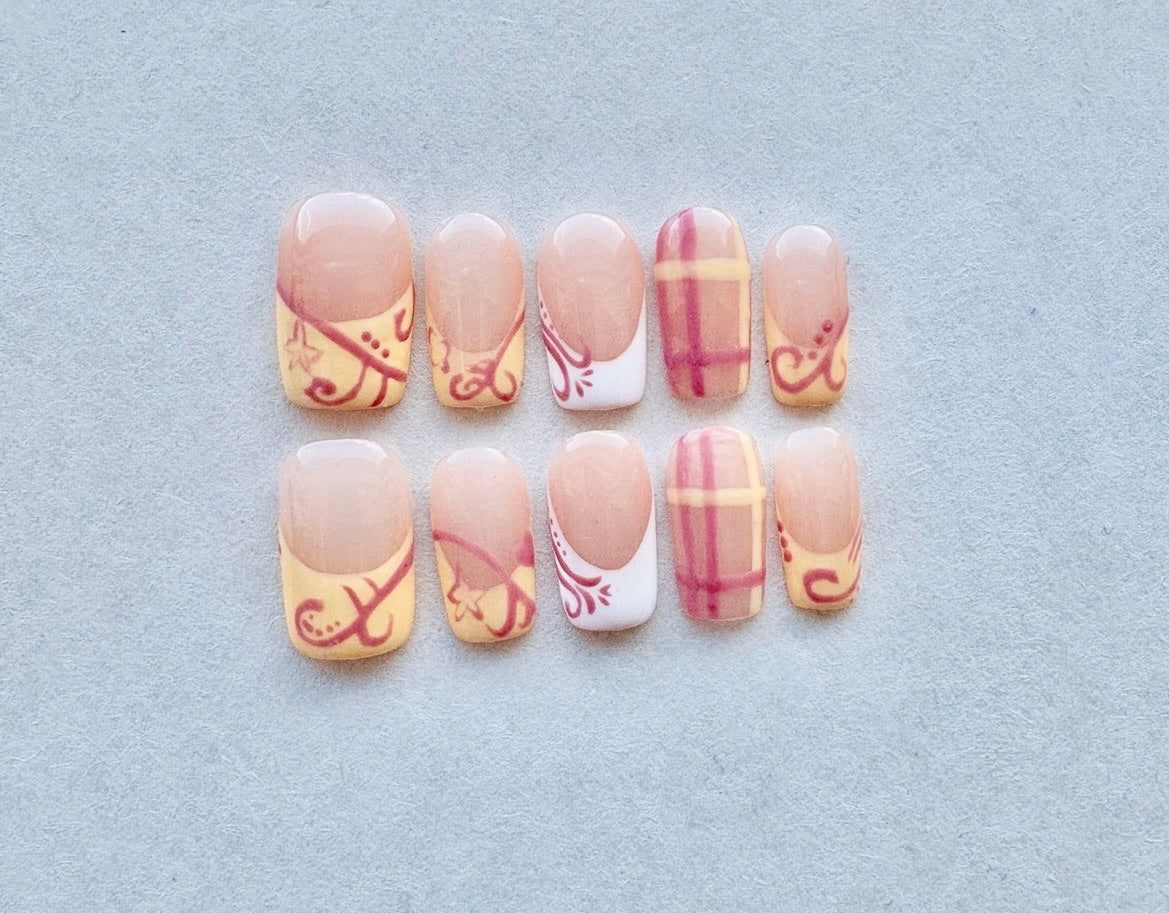 Autumn Warmth Abstract Plaid Press-On Nails