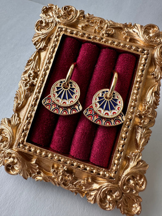 🪭 Retro Art Deco Enamel Fan Hoop Earrings